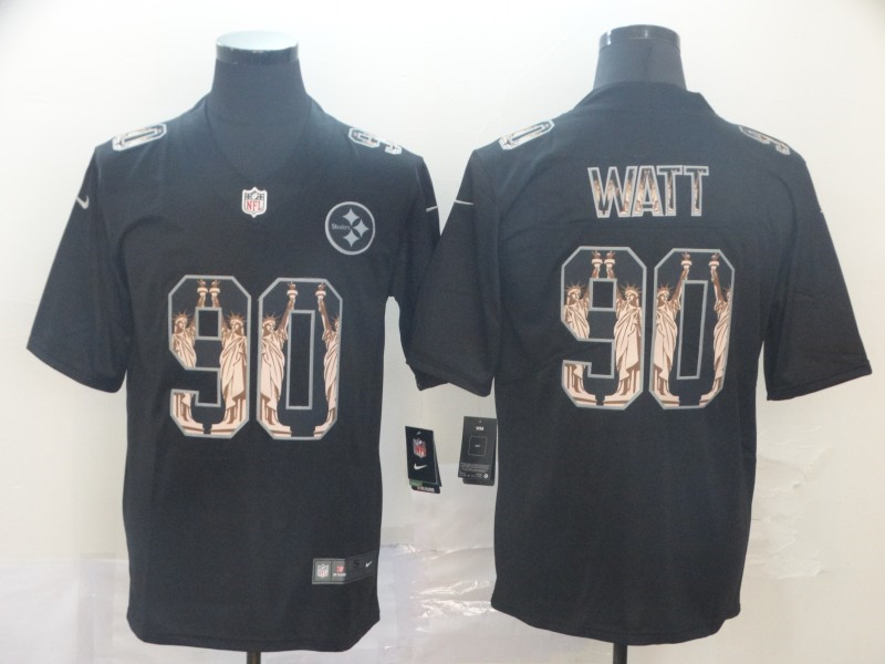 Men Pittsburgh Steelers Football 90 T J Watt Black Vapor Statue Of Liberty Limited NFL Jersey